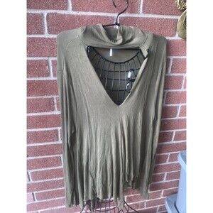 Free People Uptown Turtleneck Top in Army Green Womens SZ LG Long Sleeve Tunic